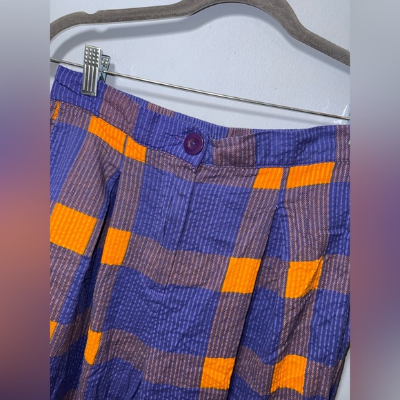 Anthropologie Porridge Preppy Plaid Indie WideLeg Pant Purple & Orange Sz M EUC - Picture 4 of 14